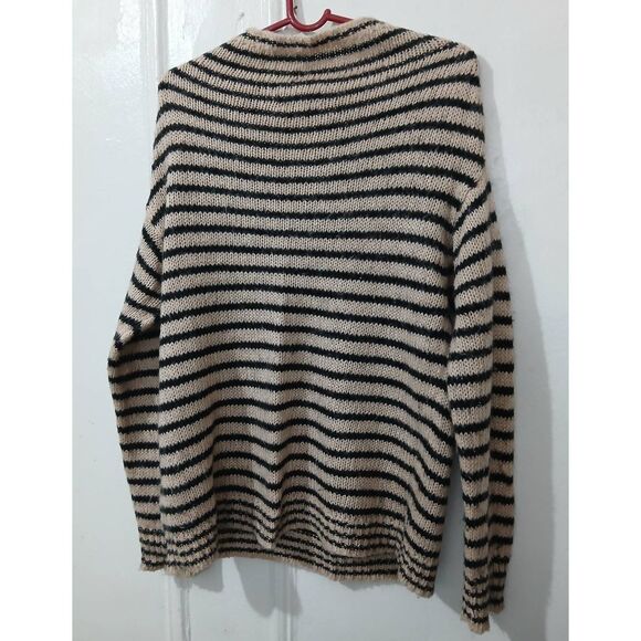 Wallace womens medium slouchy sweater mohair boho stripe sand beige tan black - Picture 4 of 8